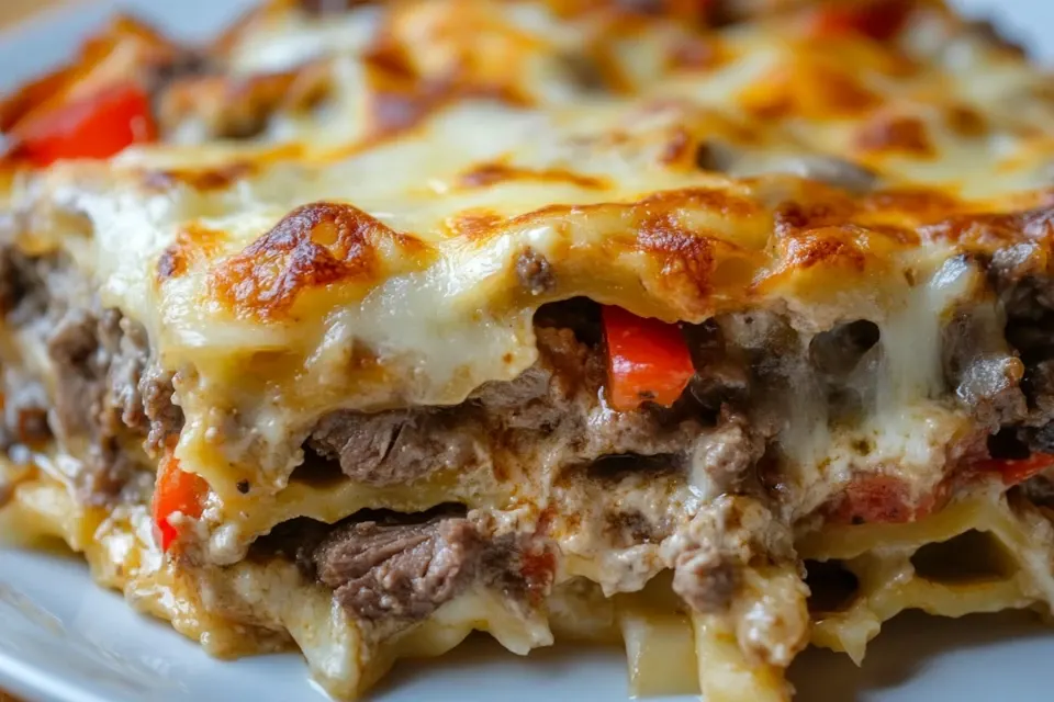 Ultimate Guide to Steak and Pasta Recipes: Delicious Ideas for Every Meal 16 Philly cheesesteak lasagna with tender steak and melted cheese