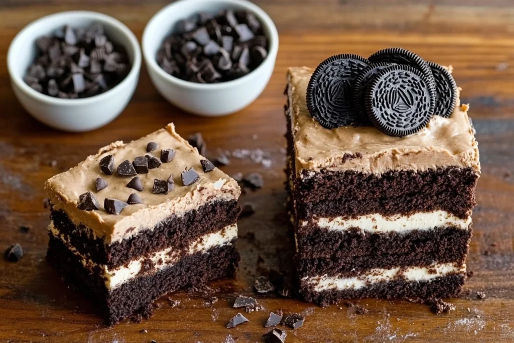 Slutty Brownies Recipe: The Ultimate Indulgence 8 Brownies with frosting and Oreos.