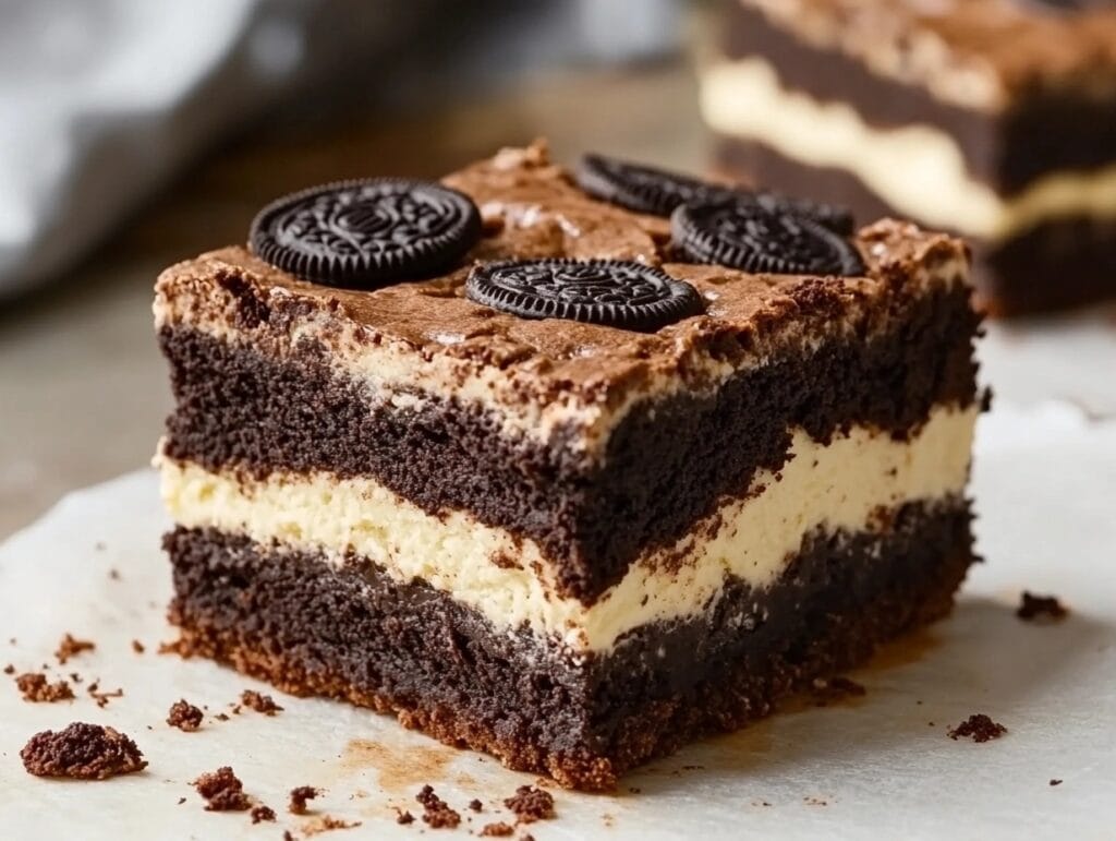 Slutty Brownies Recipe: The Ultimate Indulgence 7 Slutty brownie slice with Oreos