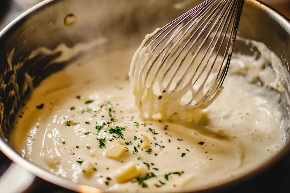 Ultimate Guide to Steak and Pasta Recipes: Delicious Ideas for Every Meal 13 Whisking Alfredo sauce.