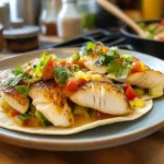 Fish tacos with salsa and cucumber.