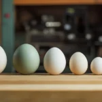 "Visual representation of different egg sizes: small, medium, large, extra-large, and jumbo, showing their weight differences."
