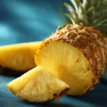 Freshly cut pineapple pieces on a blue background