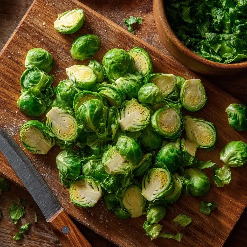 Maple-Roasted Brussels Sprouts with Apples and Cranberries 9 : Maple-Roasted Brussels Sprouts with Apples and Cranberries baking in the oven.
