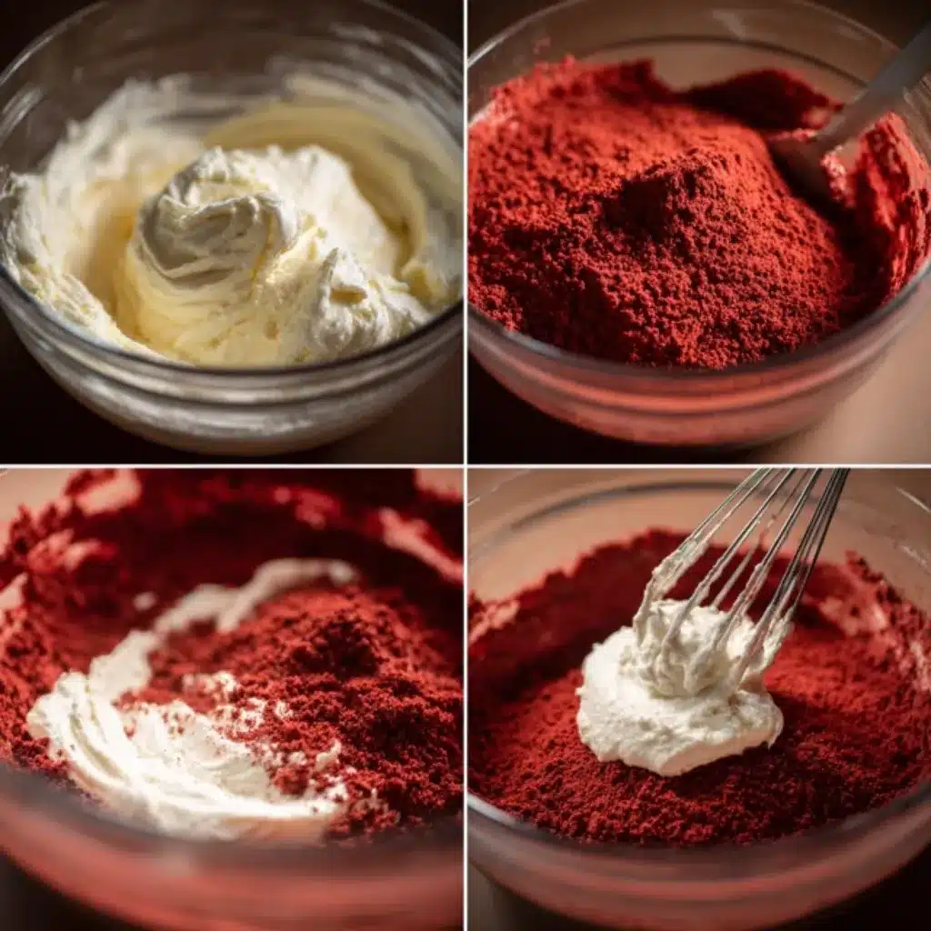 Mixing red velvet Oreo cheesecake batter