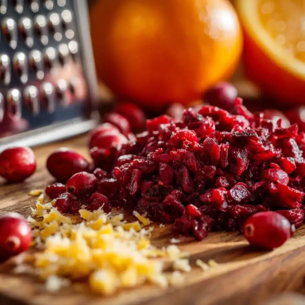 Fresh cranberries and orange zest ingredients for cranberry orange breakfast cake recipe