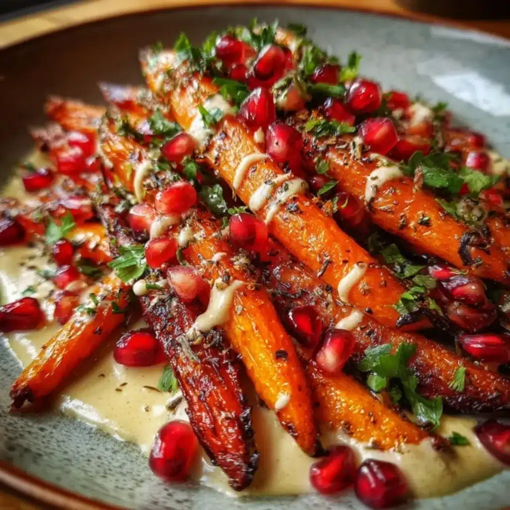 Maple roasted carrots tahini pomegranate served with holiday turkey