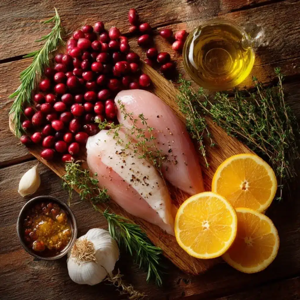 Fresh ingredients for cranberry orange turkey breast