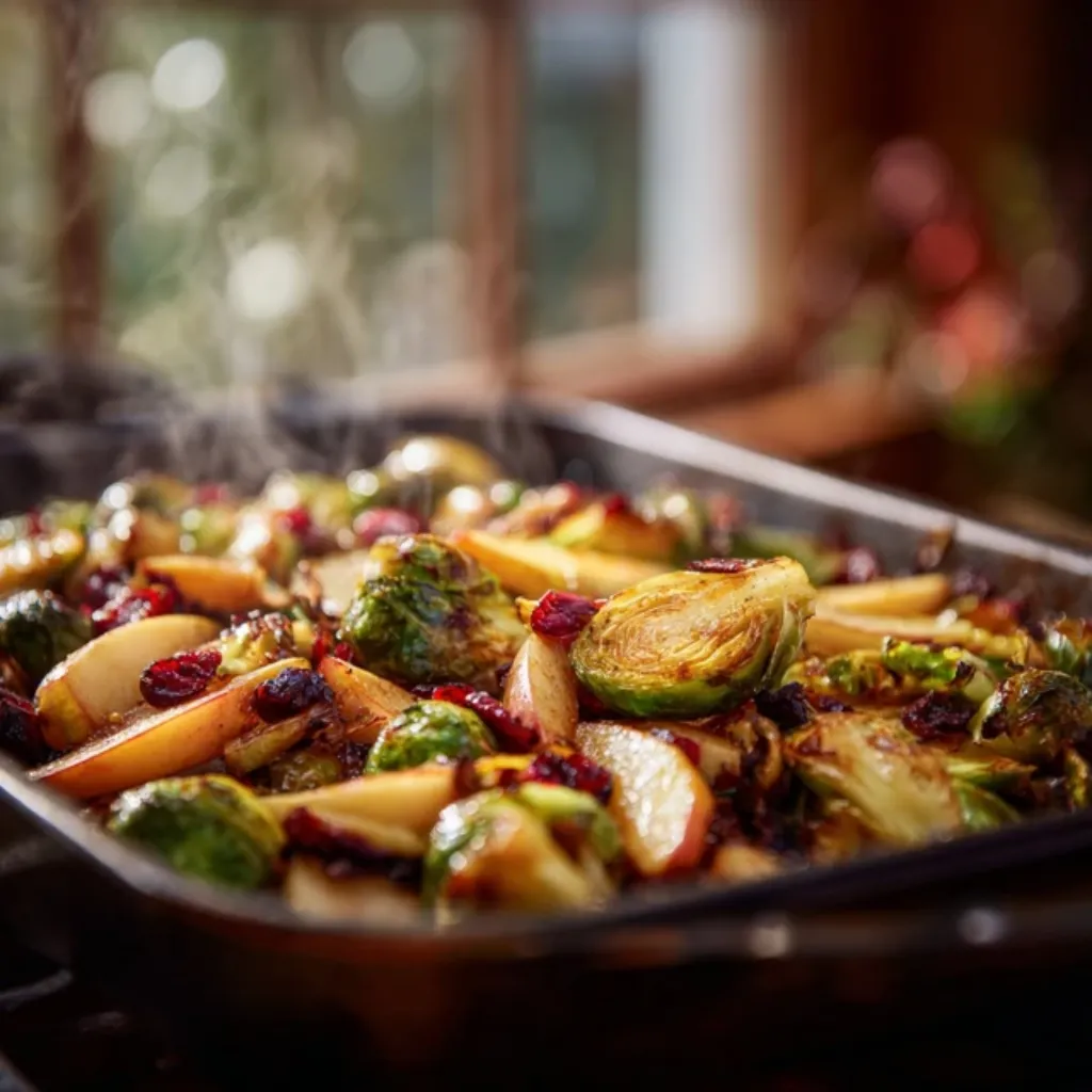 Maple-Roasted Brussels Sprouts with Apples and Cranberries