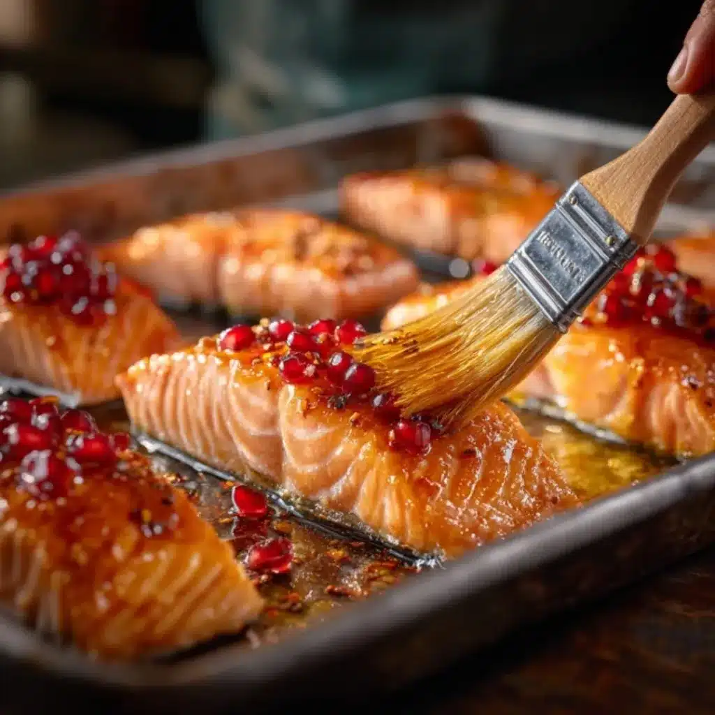 Oven-baked pomegranate orange glazed salmon