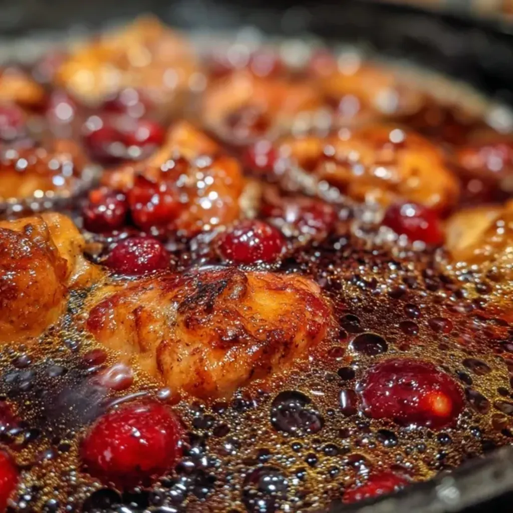 Cranberry Orange Chicken: A Flavorful Holiday Favorite 5 Chicken simmering in cranberry orange glaze on stovetop