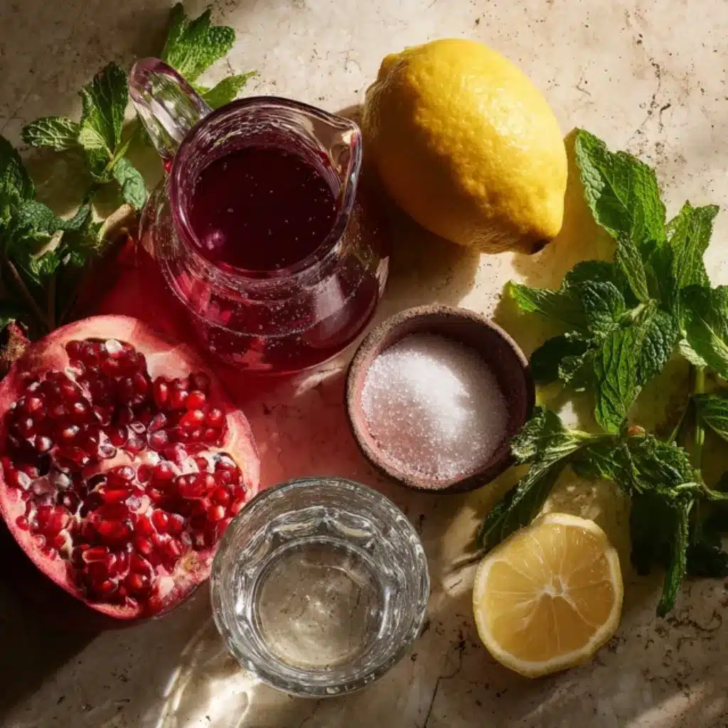 : Fresh ingredients for homemade Pomegranate Sorbet