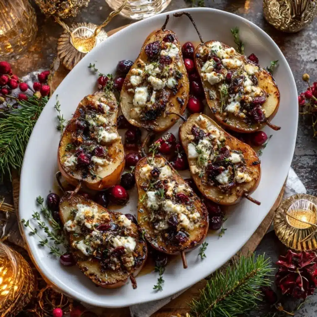 Baked Pears with Feta, Honey, and Cranberries: A Sweet and Savory Holiday Treat 8 Guests enjoying baked pears with feta and honey during Christmas dinner