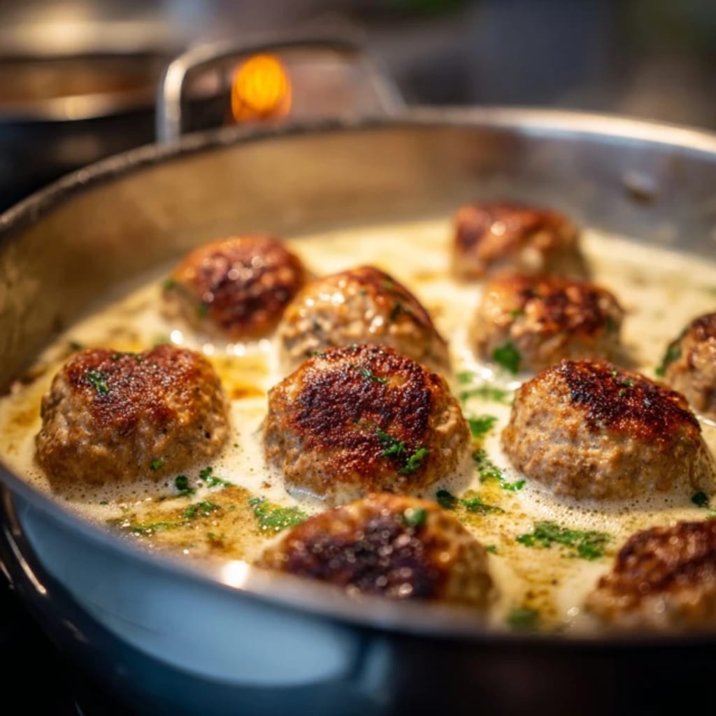 Creamy Italian Meatball Soup: A Cozy, Flavor-Packed Comfort Dish 7 Browning meatballs for creamy Italian soup in pot