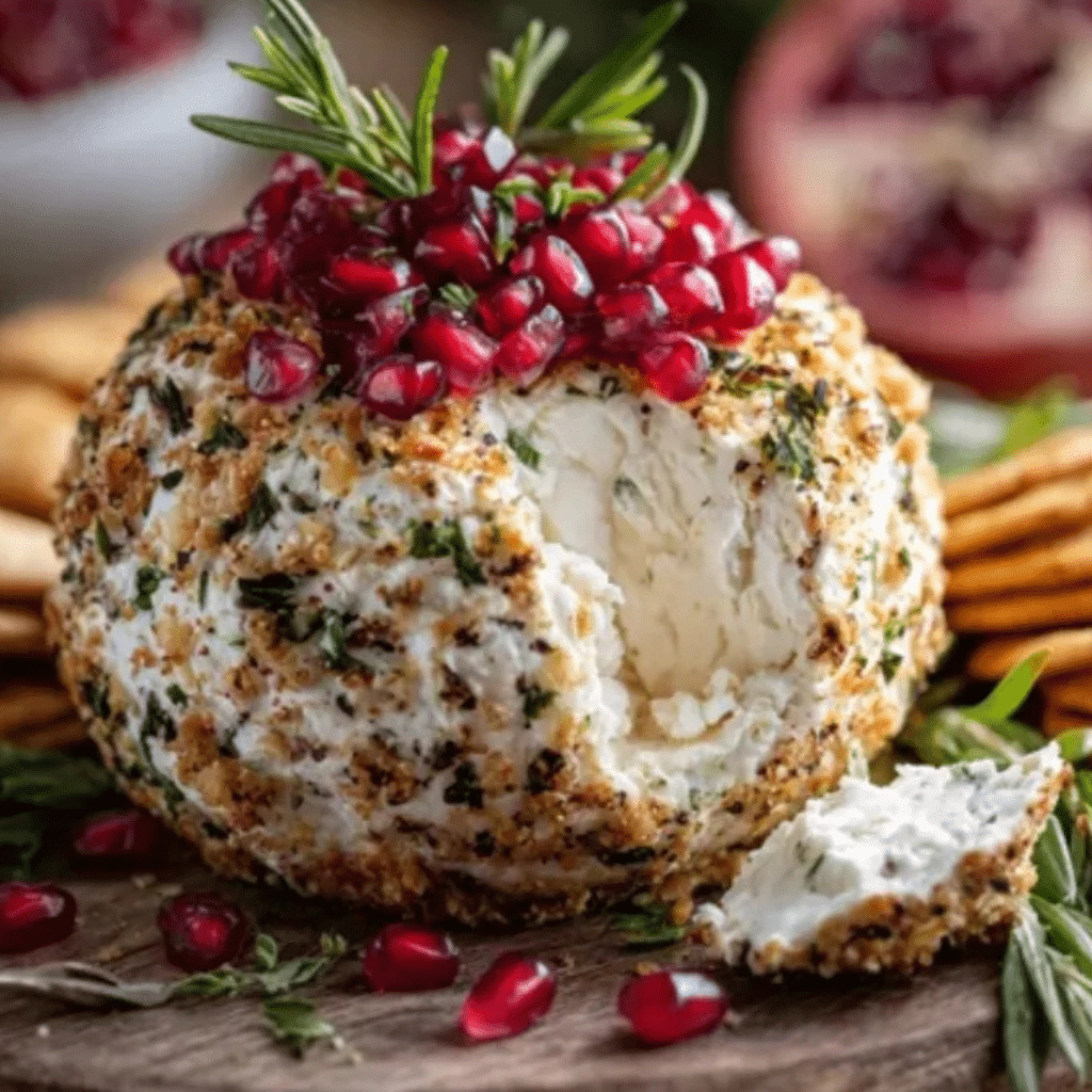 Pomegranate White Cheddar Cheese Ball holiday appetizer