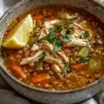 Chicken Lentil Soup: A Comforting, Nutritious Bowl You’ll Love 11 Chicken Lentil Soup in a rustic bowl with lemon and parsley