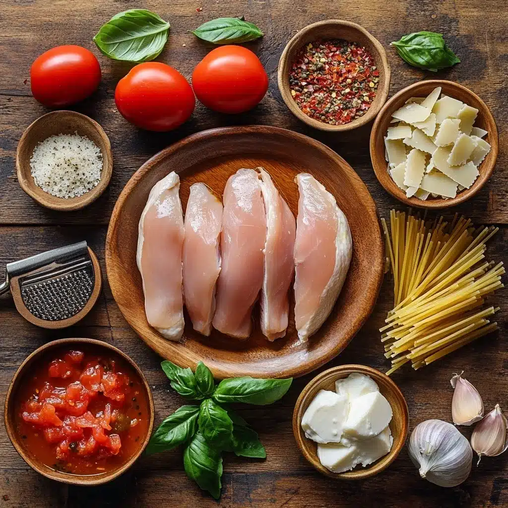 Chicken Parmesan Soup: The Ultimate Comfort Food 8 Ingredients for Chicken Parmesan Soup arranged on a kitchen counter