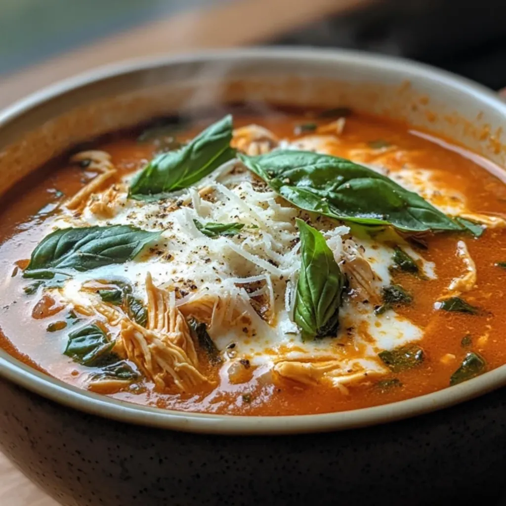 Chicken Parmesan Soup: The Ultimate Comfort Food 12 Chicken Parmesan Soup served with garlic bread and Parmesan