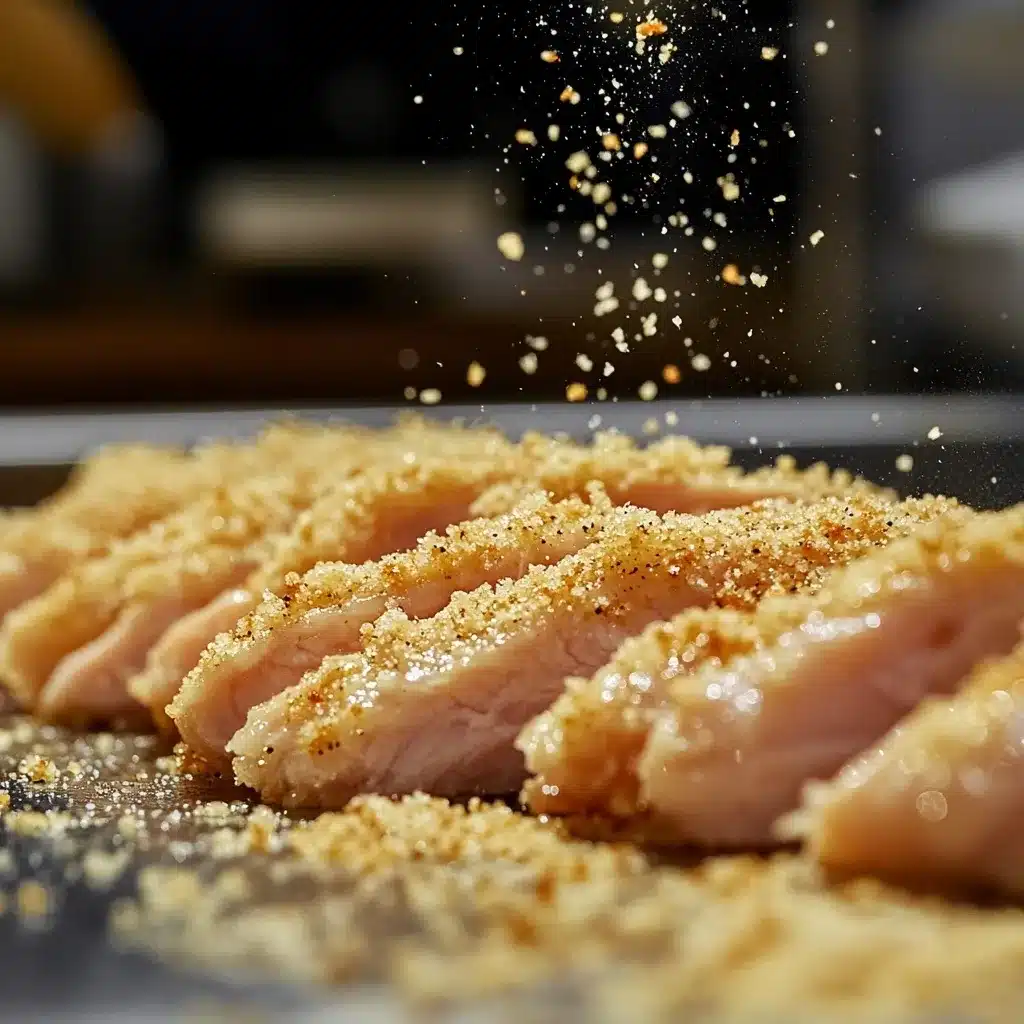 Crispy Parmesan Chicken Tenders – The Ultimate Crunchy Recipe 6 Chicken tenders coated in parmesan and breadcrumbs.