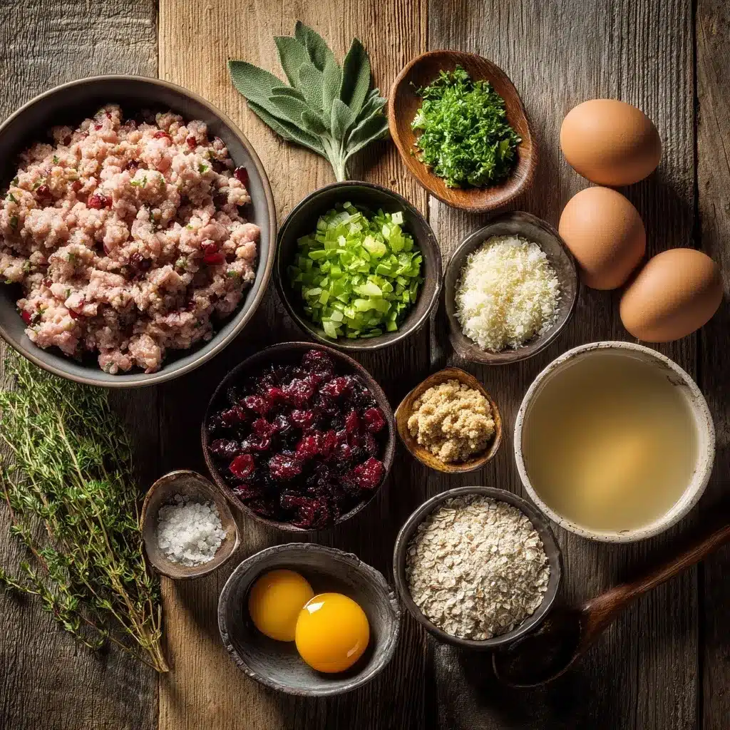 Turkey and Stuffing Meatballs — A Comforting Holiday Classic 6 Ground turkey and stuffing mix ingredients ready to combine