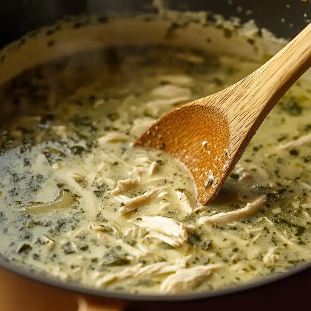 Creamy Green Enchiladas Chicken Soup – Easy & Comforting Recipe 7 Creamy green enchiladas chicken soup cooking in a pot