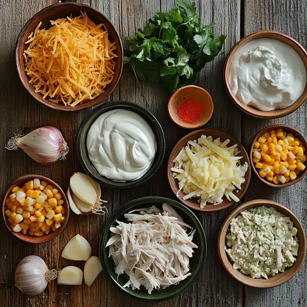 Creamy Green Enchiladas Chicken Soup – Easy & Comforting Recipe 6 Ingredients for creamy green enchiladas chicken soup on a table