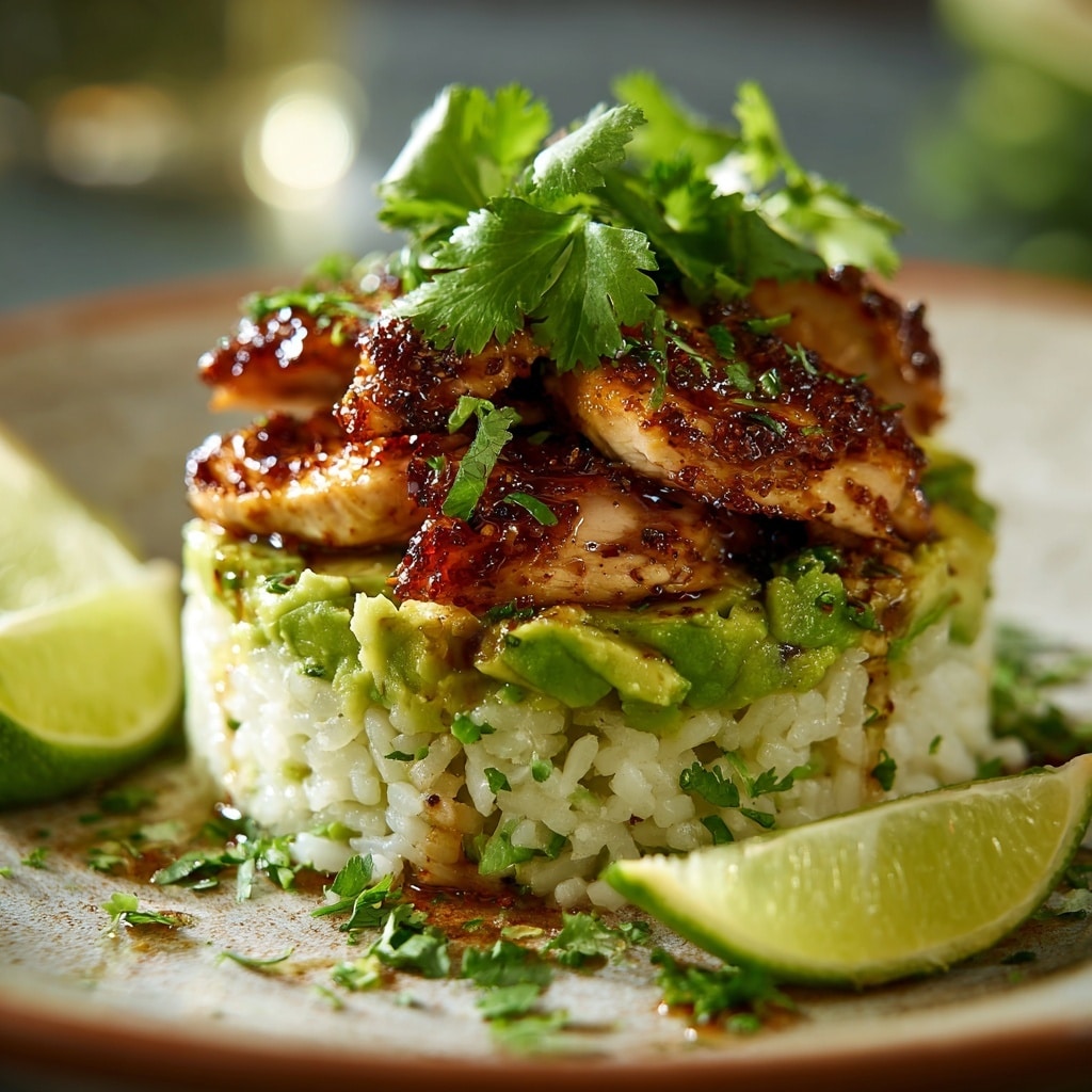 Meal prep containers with honey lime chicken and avocado rice