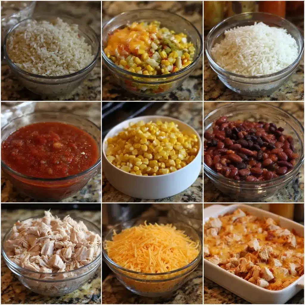 Chicken Burrito Casserole – The Ultimate Comfort Food for Busy Nights 6 Ingredients for chicken burrito casserole arranged on counter