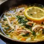 Lemon Chicken Orzo Soup – A Comforting Classic with a Zesty Twist 7 Tasty lemon chicken orzo soup recipe served in a bowl with herbs and lemon
