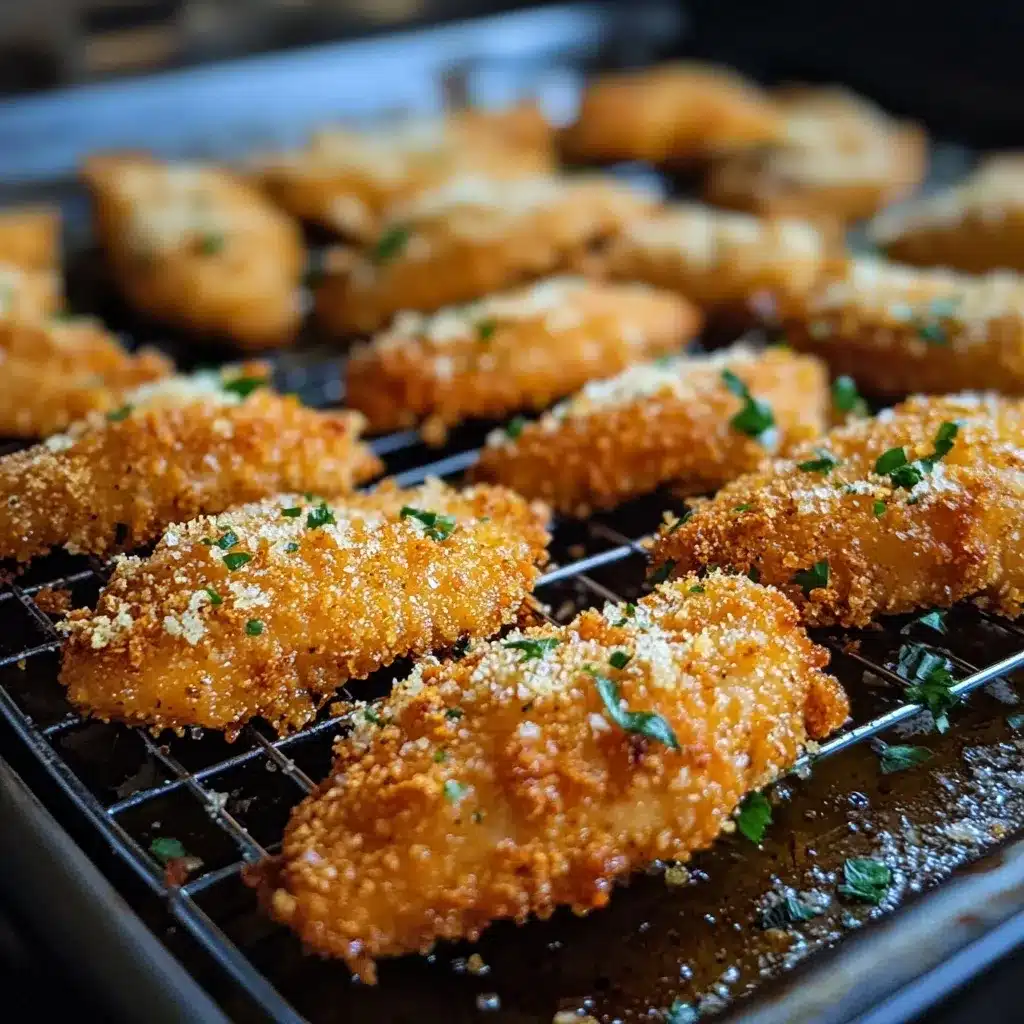 Crispy Parmesan Chicken Tenders – The Ultimate Crunchy Recipe 7 Oven-baked crispy parmesan chicken tenders on a wire rack.