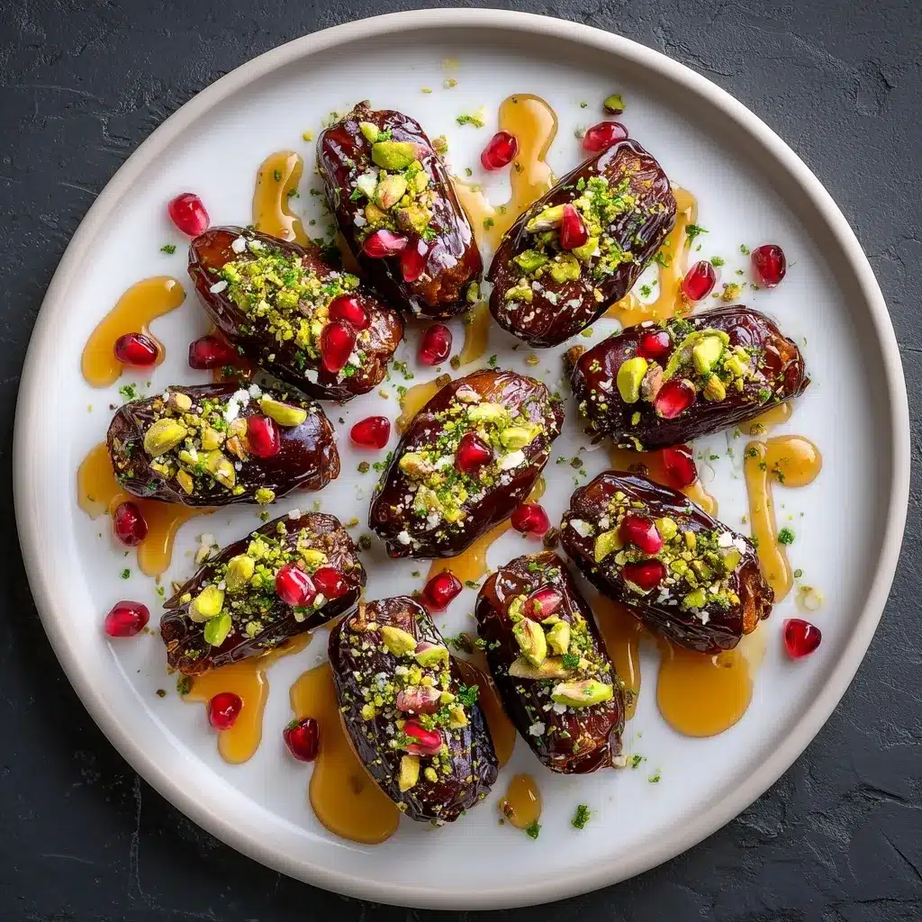 party platter of mascarpone stuffed dates with mint and pomegranate