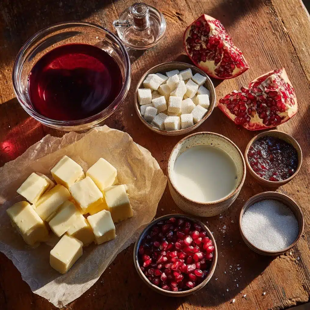 Pomegranate Caramels: A Sweet & Tangy Treat You’ll LoveIntroduction 7 Ingredients for making pomegranate caramels on a wooden table