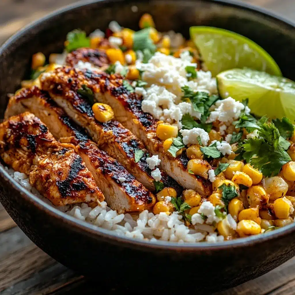 Street Corn Chicken Rice Bowl: A Flavorful and Easy Weeknight Dinner 6 Served street corn chicken rice bowl with avocado, salsa, and lime wedges