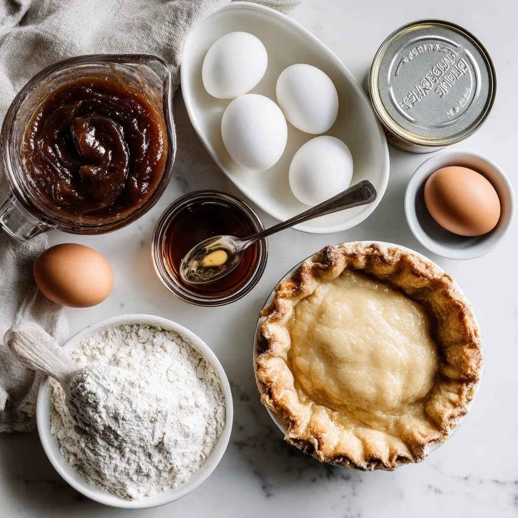 Ingredients for Apple Butter Apple Pie on wooden table