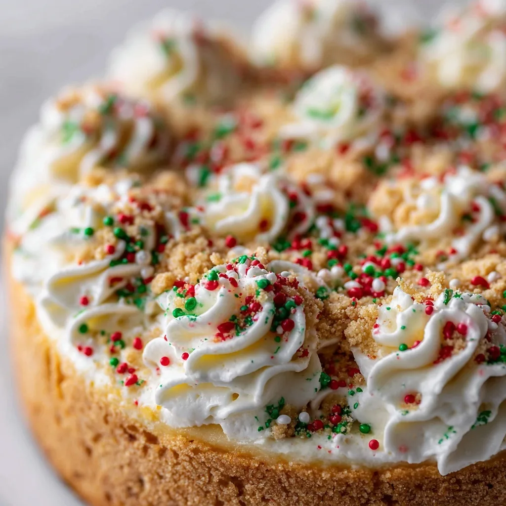 Sugar Cookie Cheesecake: A Festive No-Bake Holiday Delight 4 Slice of Sugar Cookie Cheesecake served on a holiday plate
