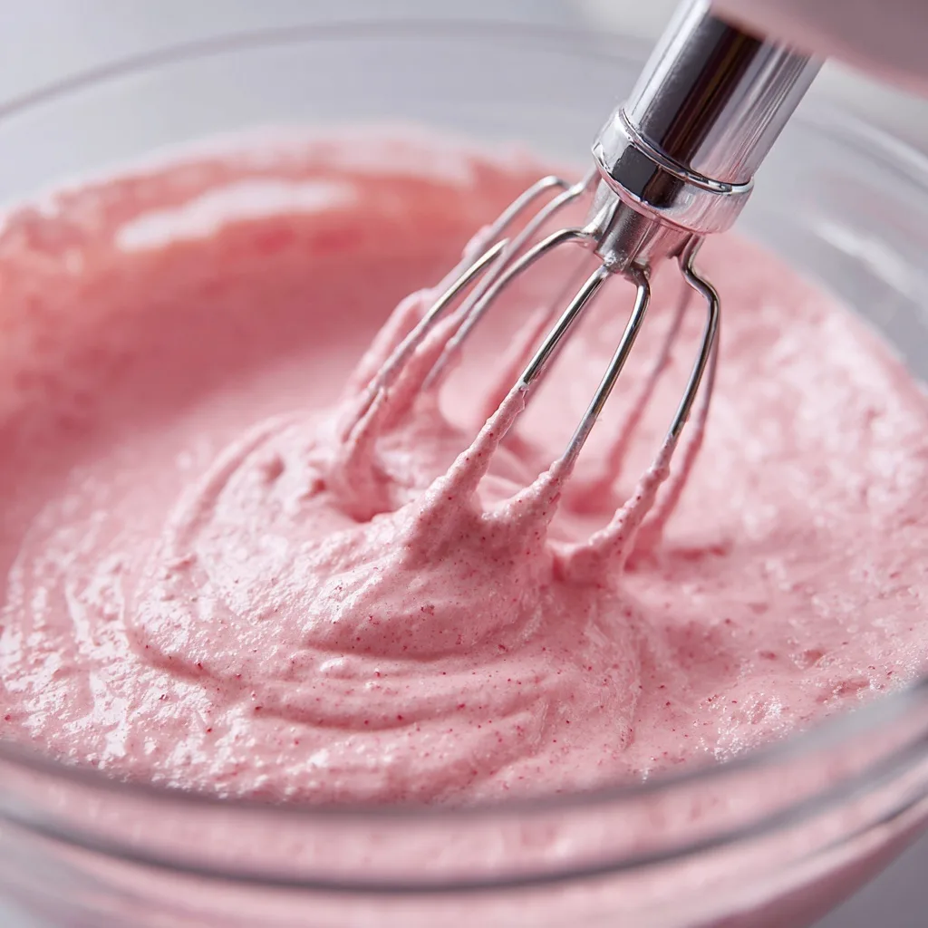 Strawberry Milkshake Pound Cake: A Creamy, Berry-Filled Treat 5 Mixing strawberry pound cake batter for Strawberry Milkshake Pound Cake