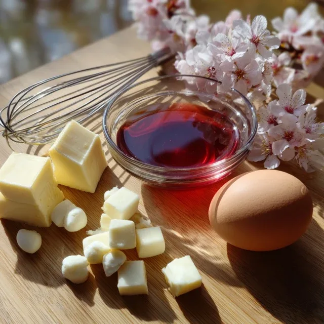Cherry Blossom Dream Cake: A Delicate Springtime Dessert Masterpiece 5 Cherry Blossom Dream Cake ingredients flat lay